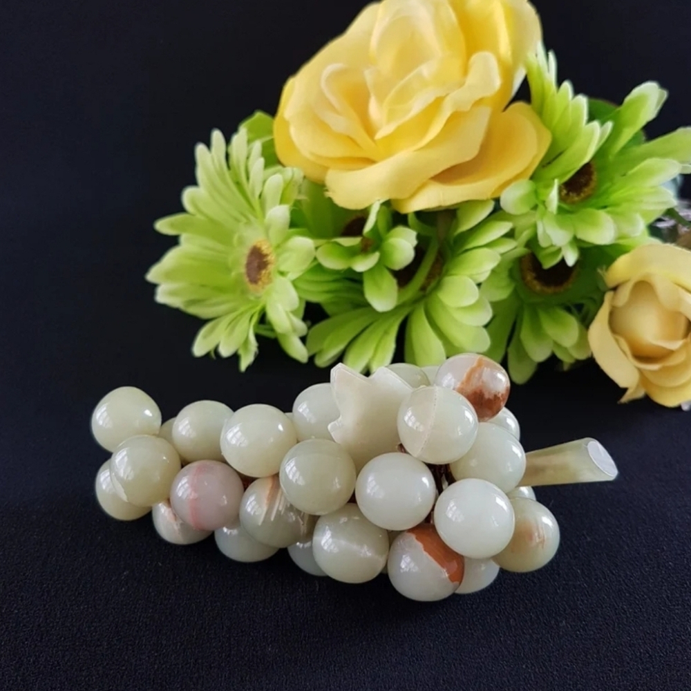 Green Onyx Grapes, Vintage Stone Fruit, Faux Fruit Bowl Filler
